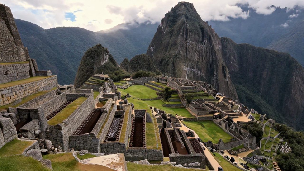 Corte transversal que muestra las capas de drenaje y los muros de piedra de las terrazas de Machu Picchu.