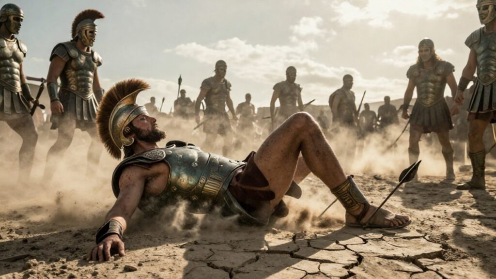 El héroe Aquiles cae en el campo de batalla de Troya tras recibir una flecha en el talón.